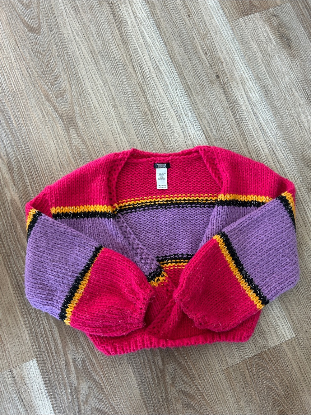 Vibrant Pink & Lavender Stripe Cropped Sweater
